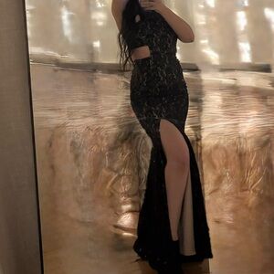 Lace cutout and slit dress